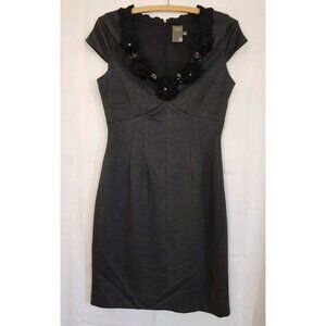 Taylor Women's Dress Beaded Floral Sheath Back Zip Charcoal Size 4